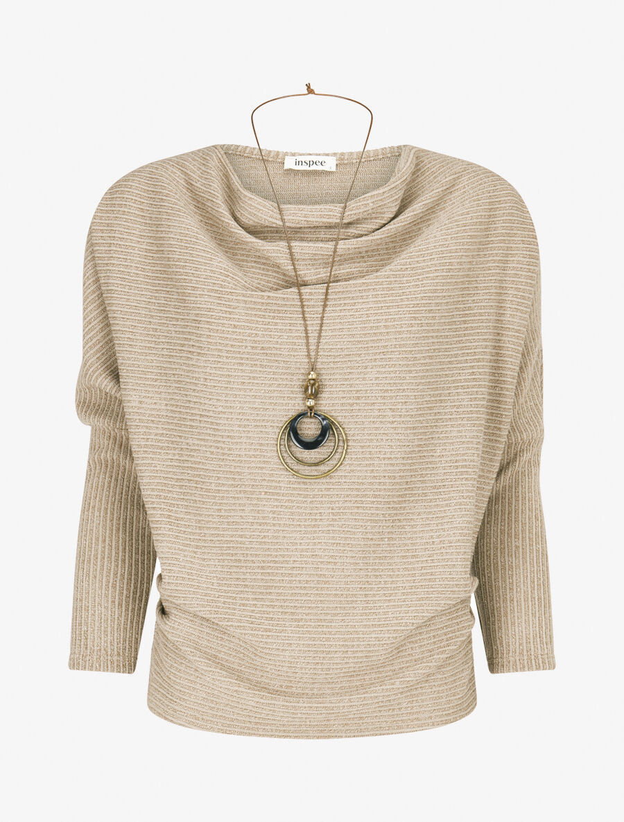 Pull côtelé et irisé - Beige - 4