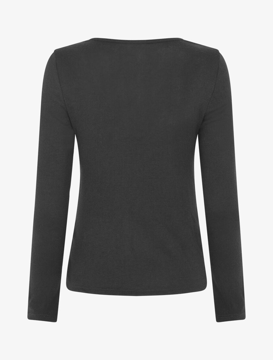 Pull fin effet superposé à empiècement bijou strassé - Noir - 2