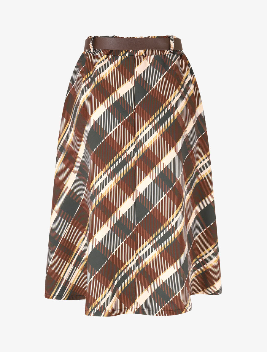 Jupe longue imprimé carreaux - Marron - 2