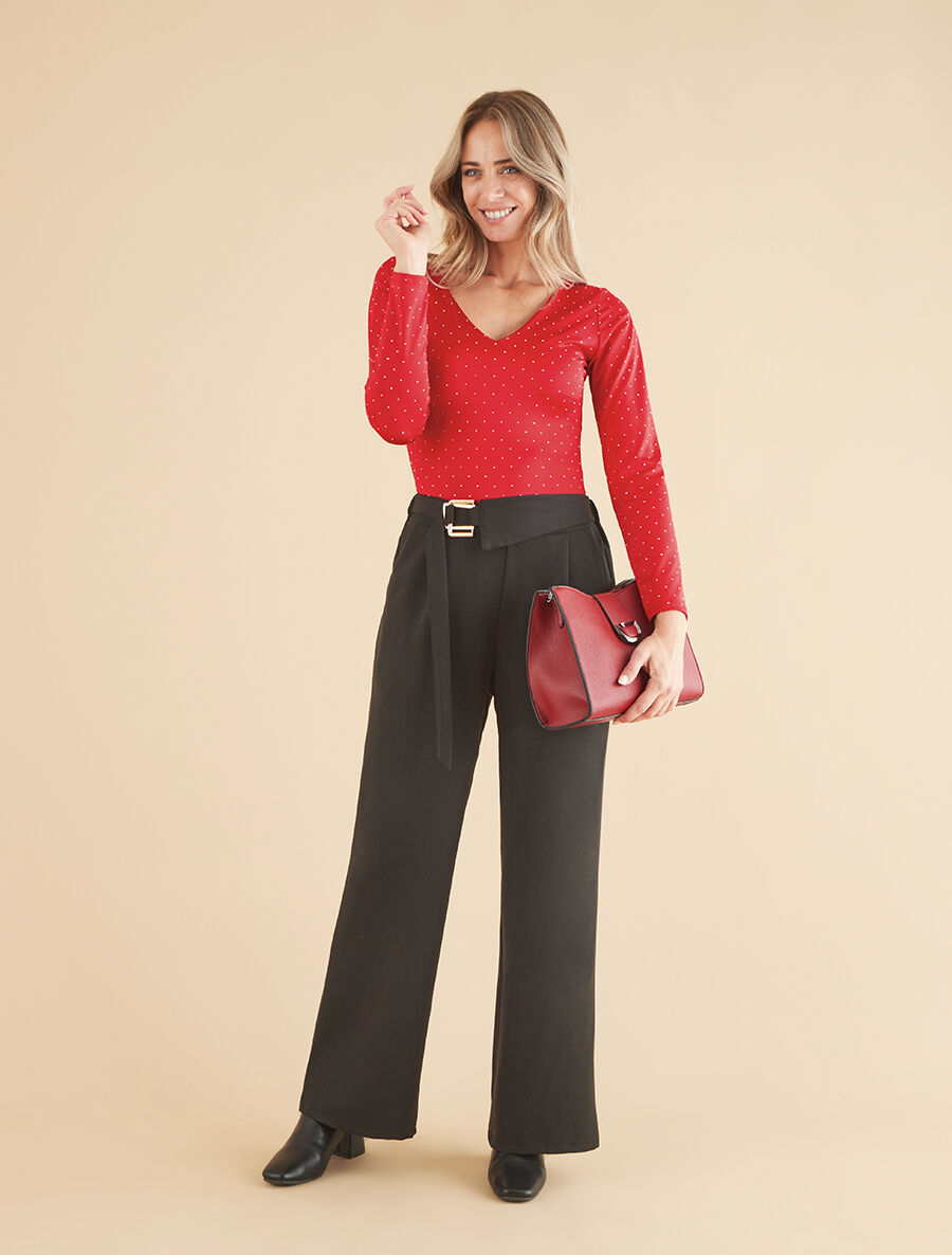 Pantalon long uni coupe ample - Noir - 4