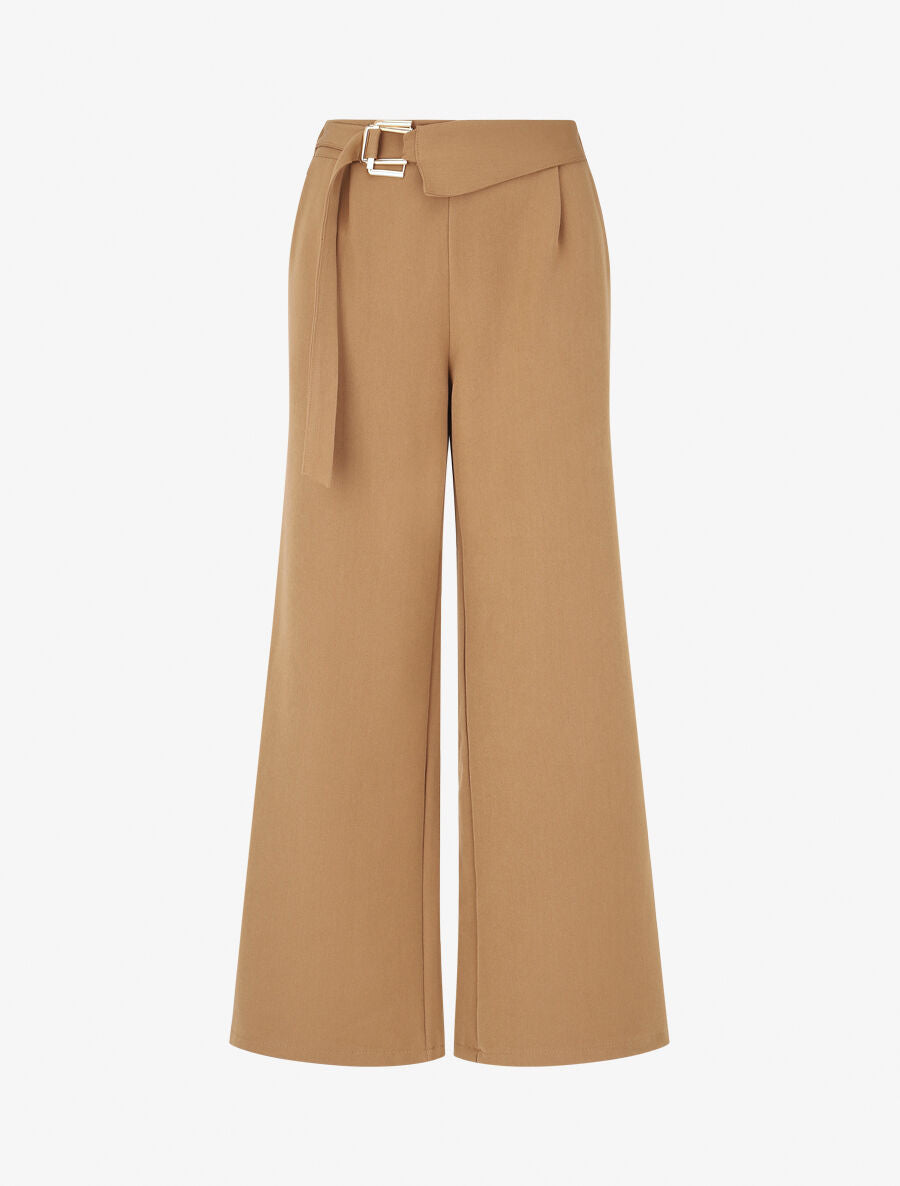 Pantalon long uni coupe ample - Camel - 1