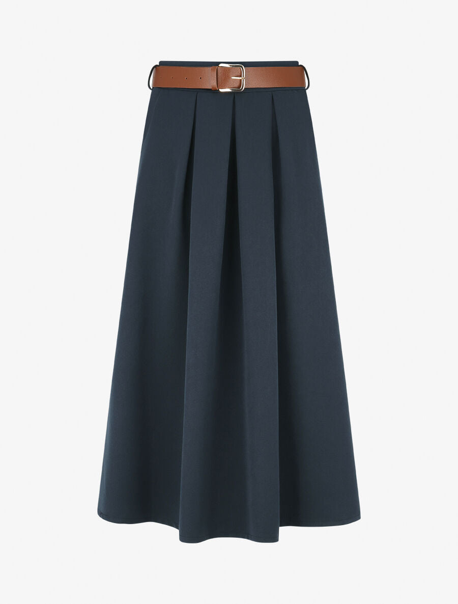 Jupe longue unie à taille élastiquée - Marine - 4