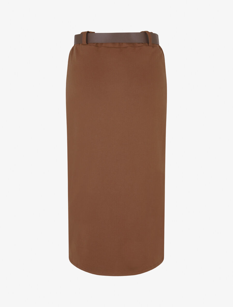 Jupe unie fendue à taille élastiquée - Marron - 2