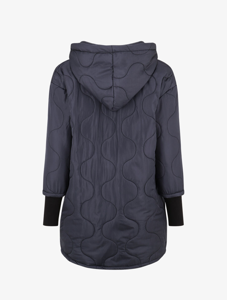 Manteau matelassé asymétrique à capuche - Marine - 2