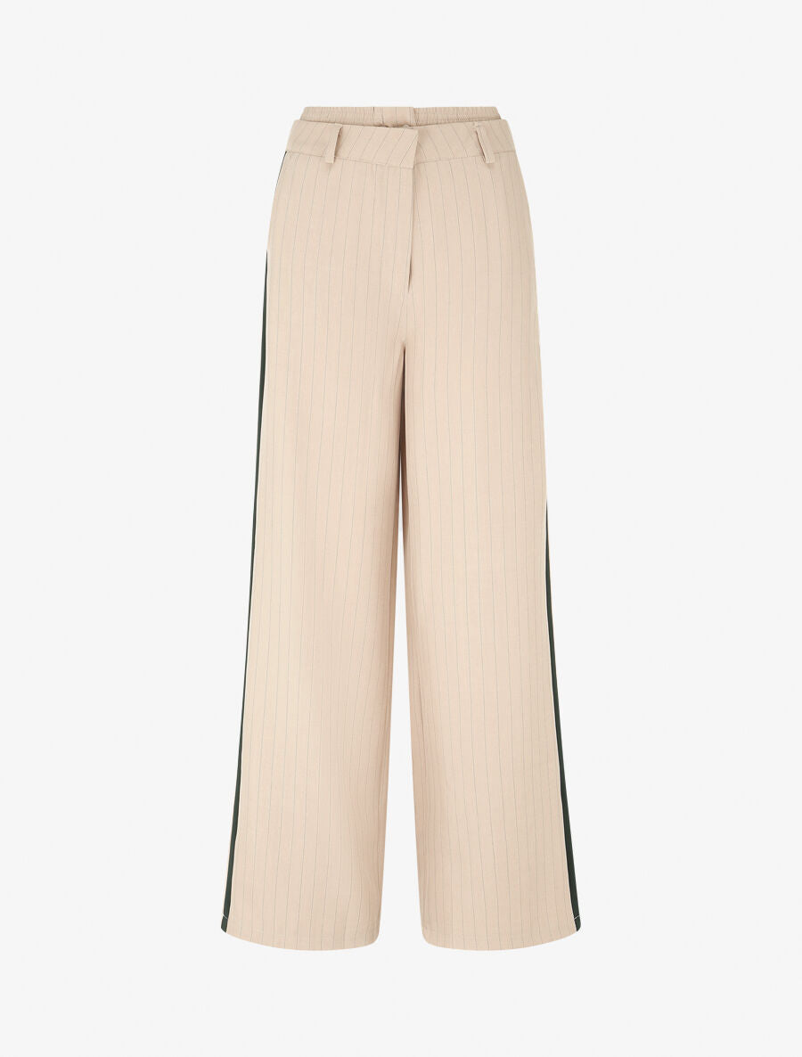 Pantalon fluide à bandes contrastantes - Beige - 1
