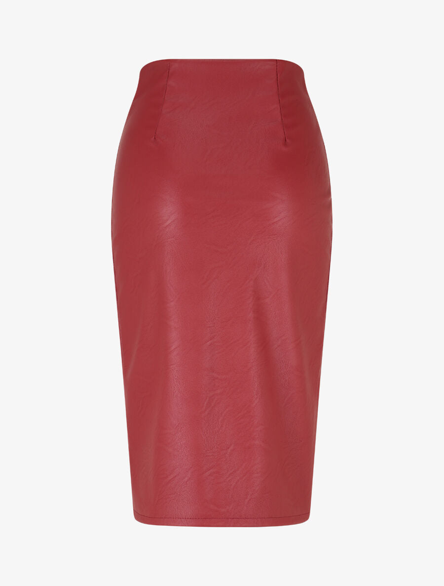 Jupe mi-longue zippée en simili - Bordeaux - 2