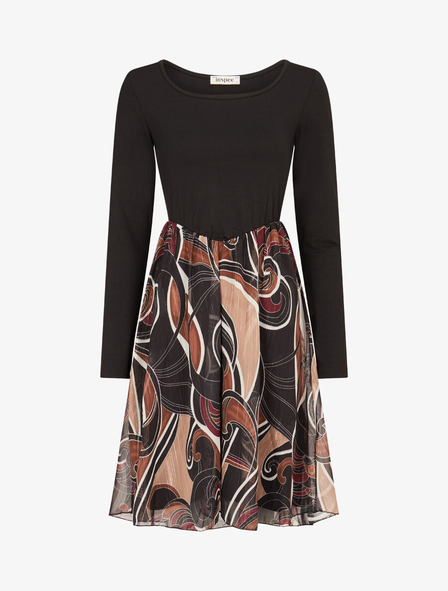 Robe patineuse à jupe imprimé fantaisie lamé - Noir - 4