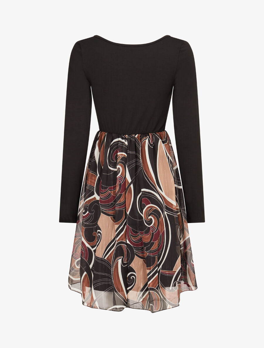 Robe patineuse à jupe imprimé fantaisie lamé - Noir - 2