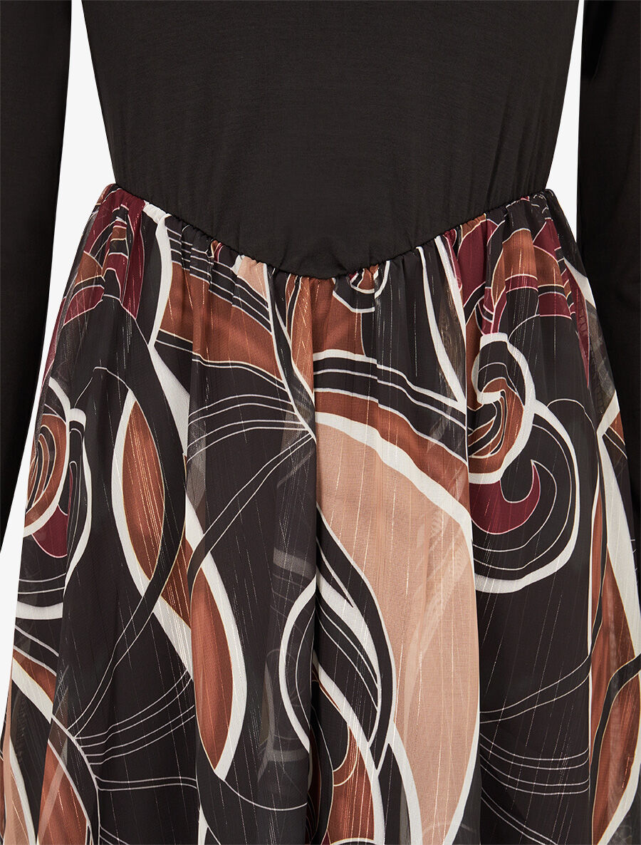 Robe patineuse à jupe imprimé fantaisie lamé - Noir - 3