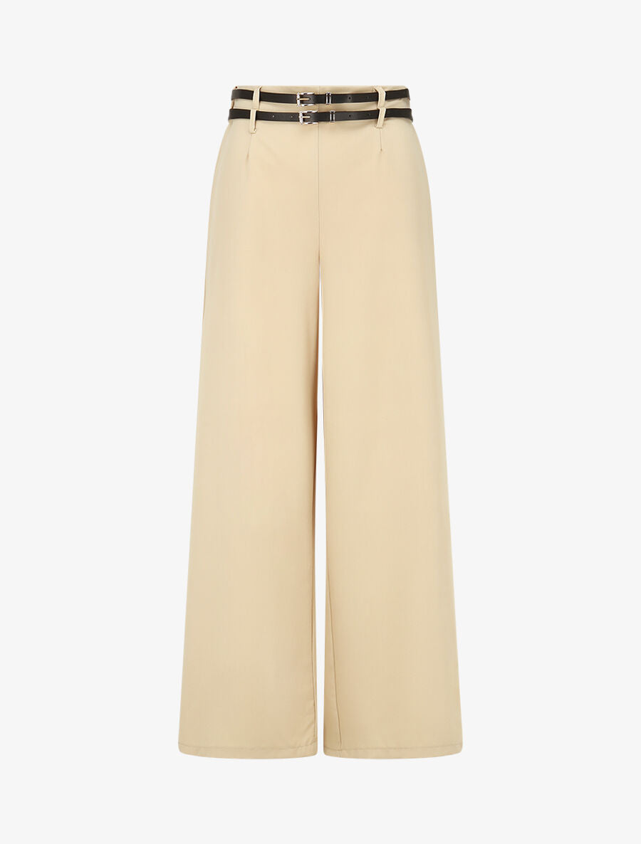 Pantalon droit à double passants - Beige - 1