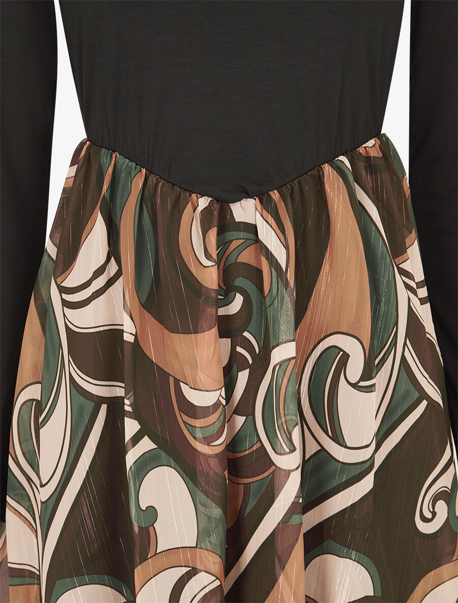 Robe patineuse à jupe imprimé fantaisie lamé - Marron - 3