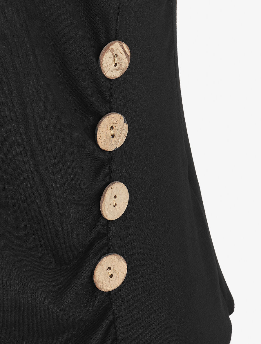 Top effet superposé à boutons - Noir - 3