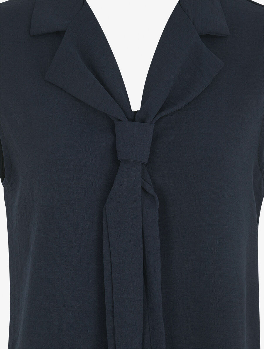 Top uni à col style cravate - Marine - 3