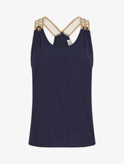 Débardeur droit à bretelles fantaisies irisées - Marine - 1