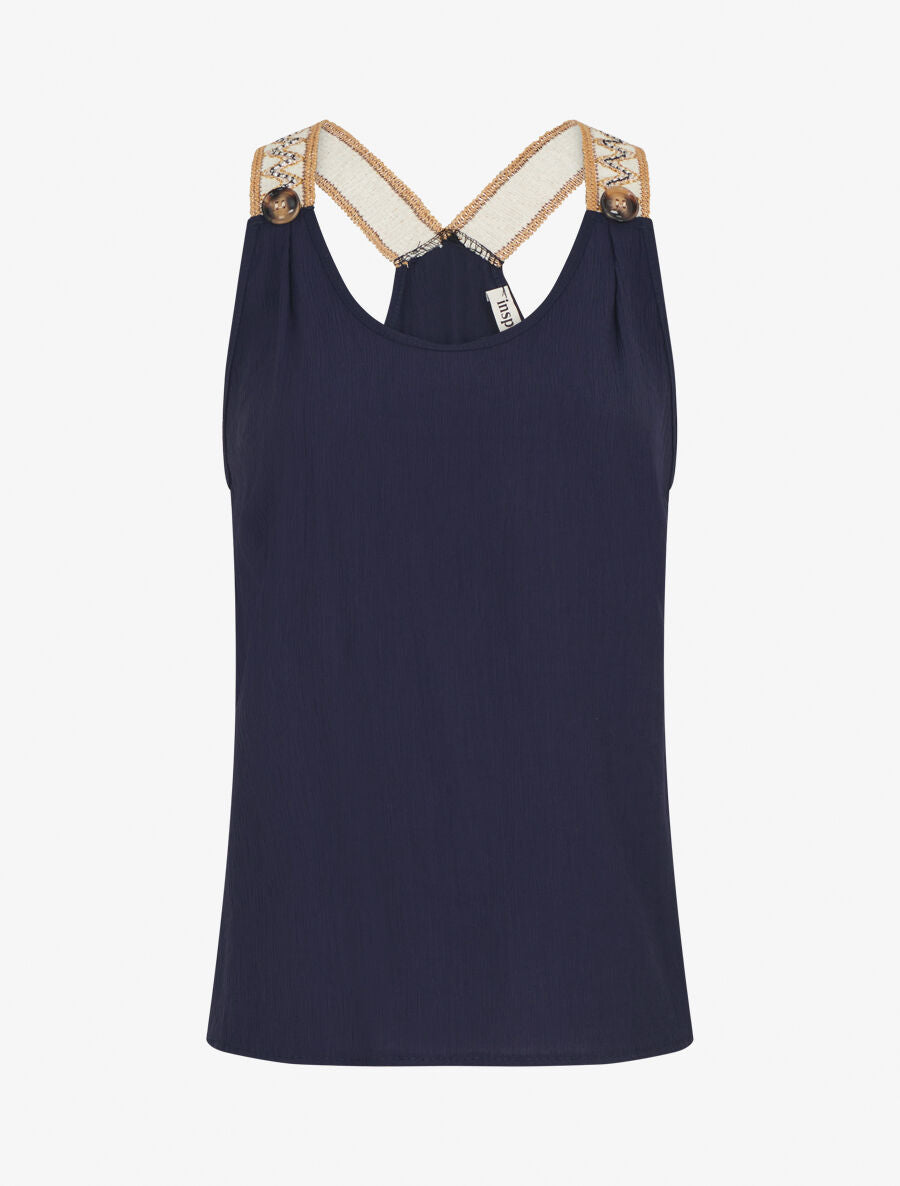 Débardeur droit à bretelles fantaisies irisées - Marine - 1
