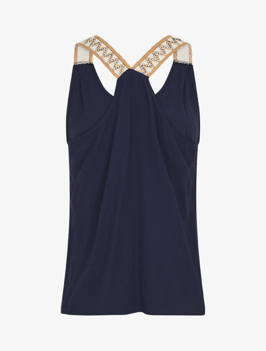 Débardeur droit à bretelles fantaisies irisées - Marine - 2