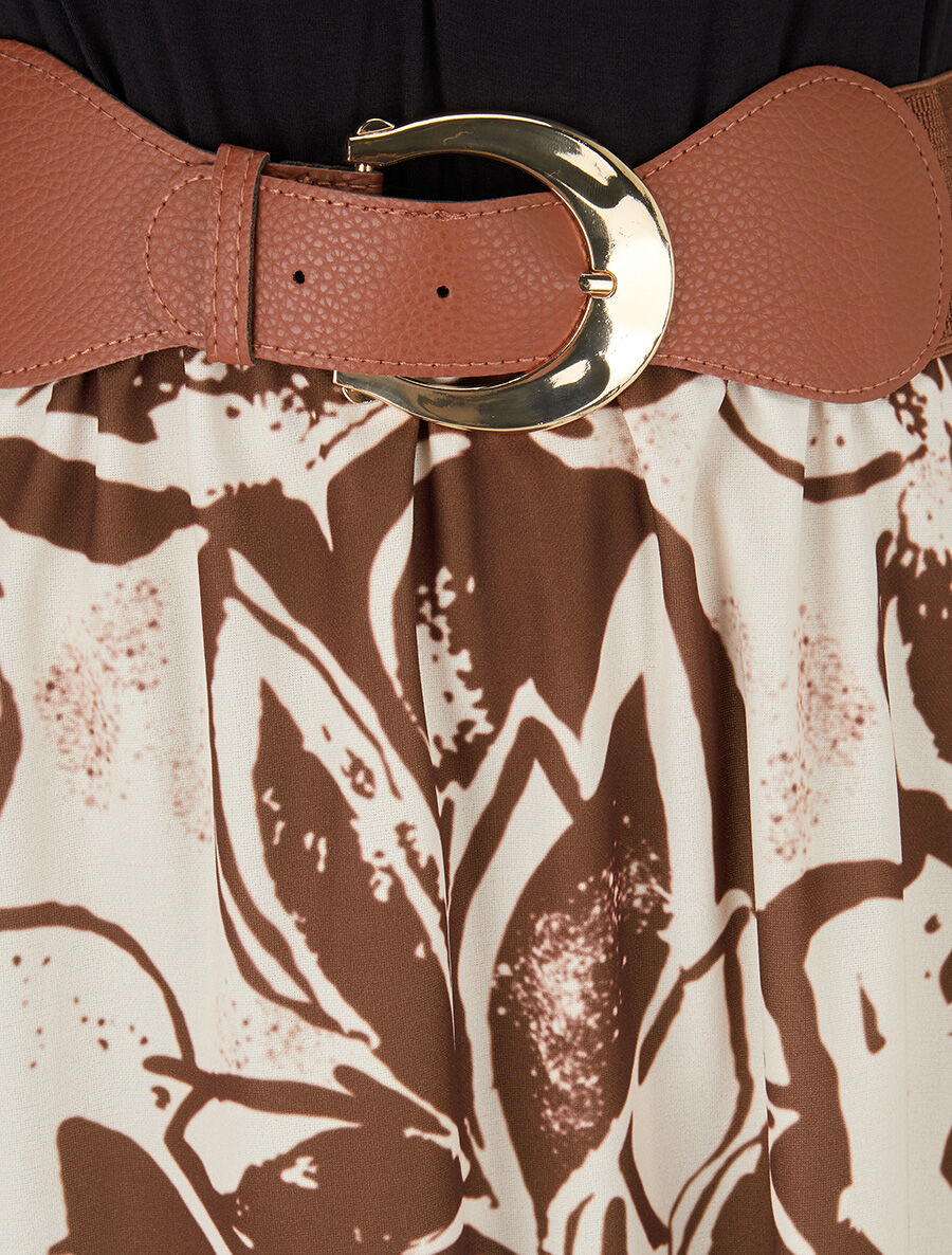 Robe évasée à jupe imprimé fleurs - Marron - 3