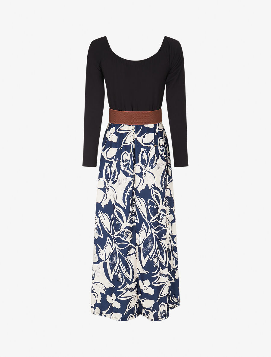 Robe évasée à jupe imprimé fleurs - Marine - 2