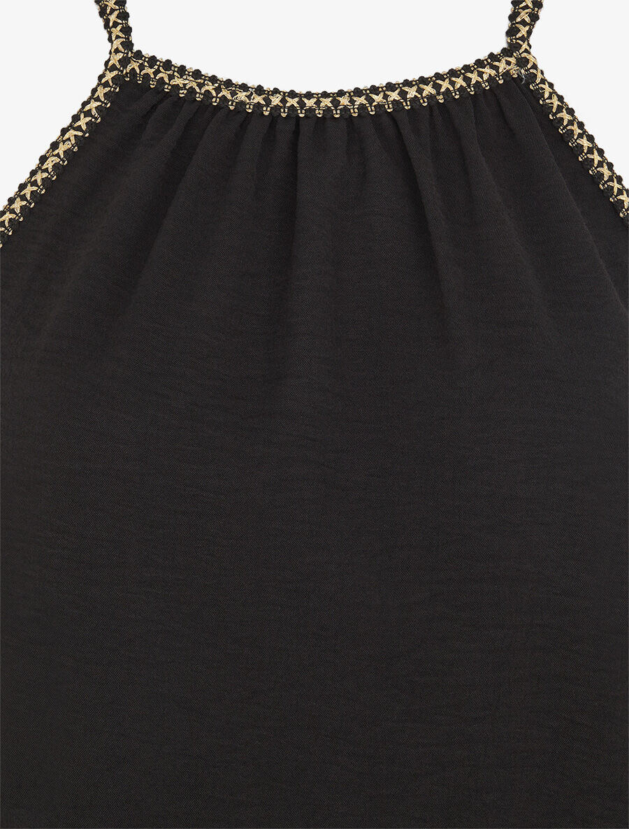 Top uni sans manches à détail brodé irisé - Noir - 3