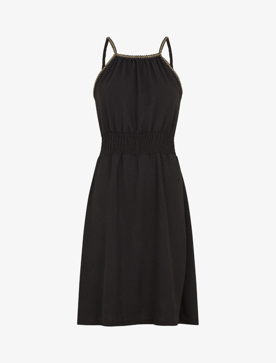 Robe unie sans manches à taille élastiquée - Noir - 4