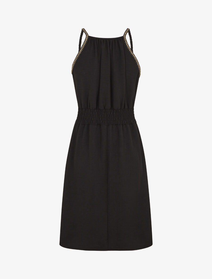 Robe unie sans manches à taille élastiquée - Noir - 2