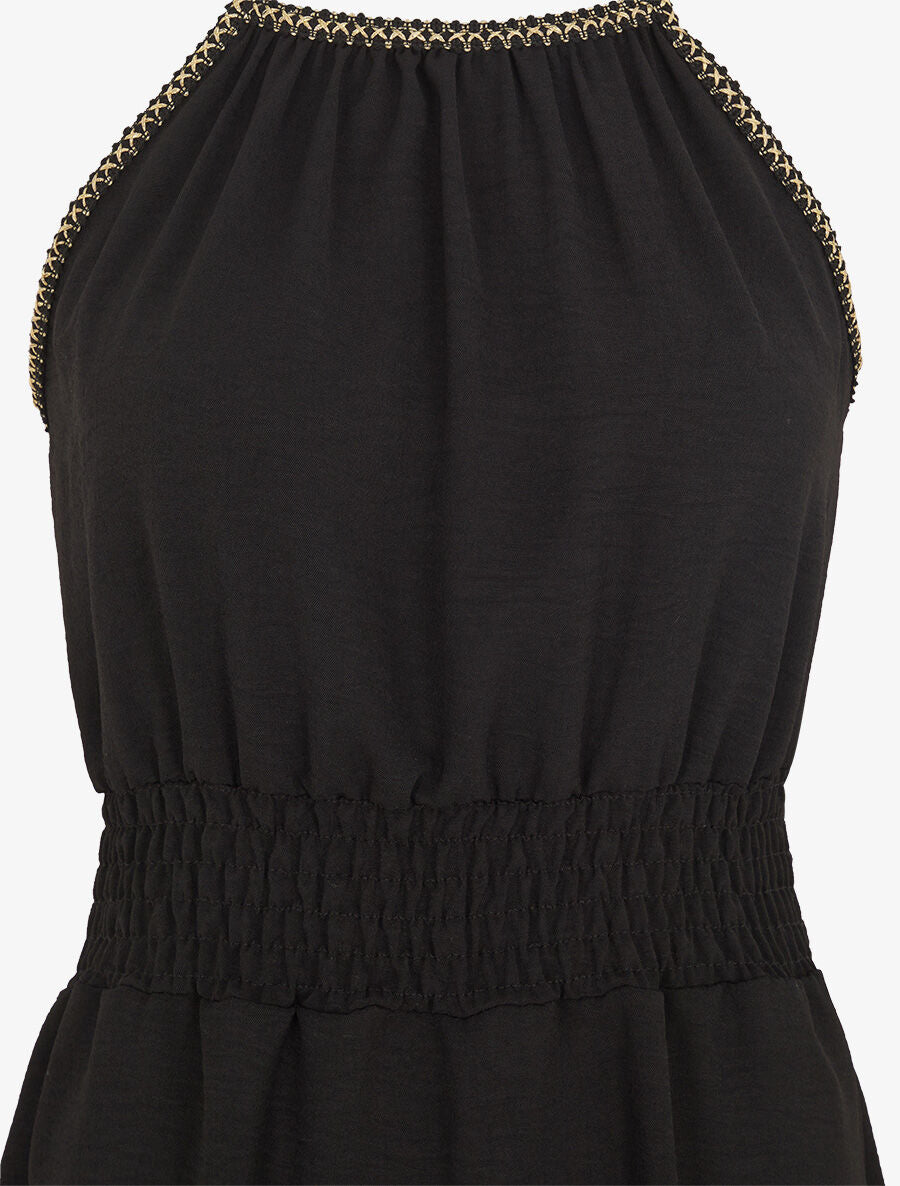 Robe unie sans manches à taille élastiquée - Noir - 3