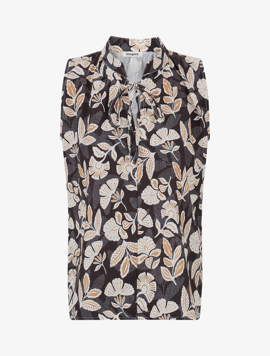 Top sans manches à imprimé feuilles - Noir - 1