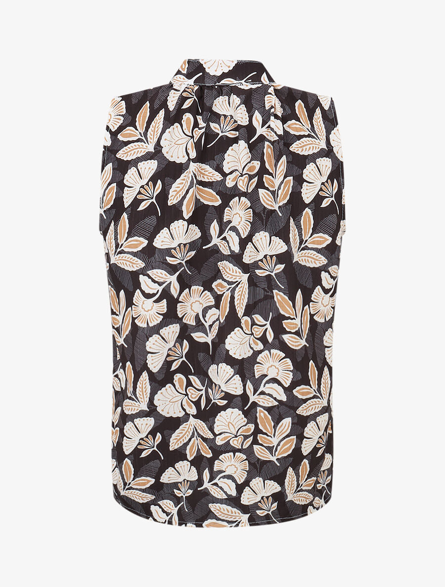 Top sans manches à imprimé feuilles - Noir - 2