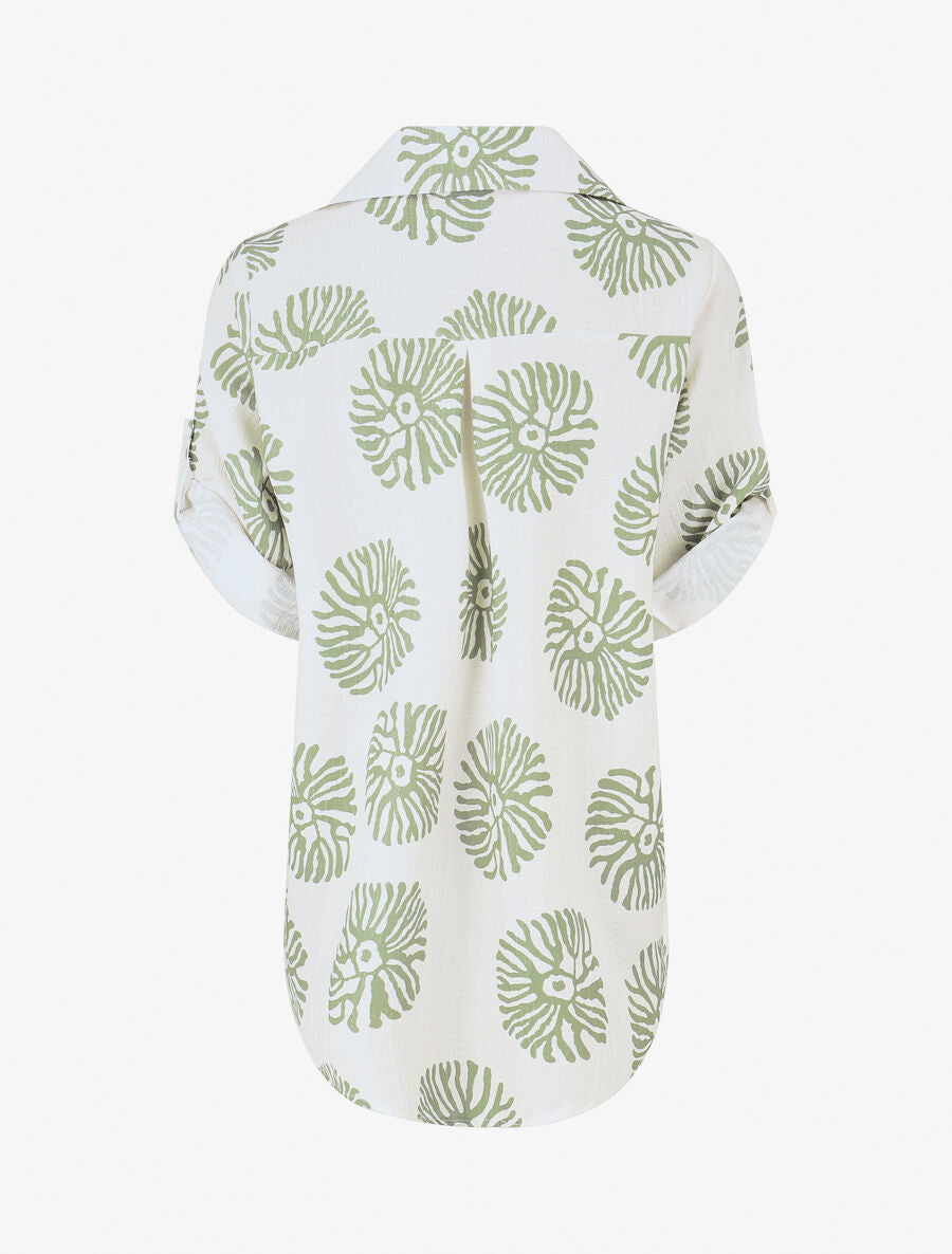 Chemise à manches retroussables imprimé anémones - Kaki - 2