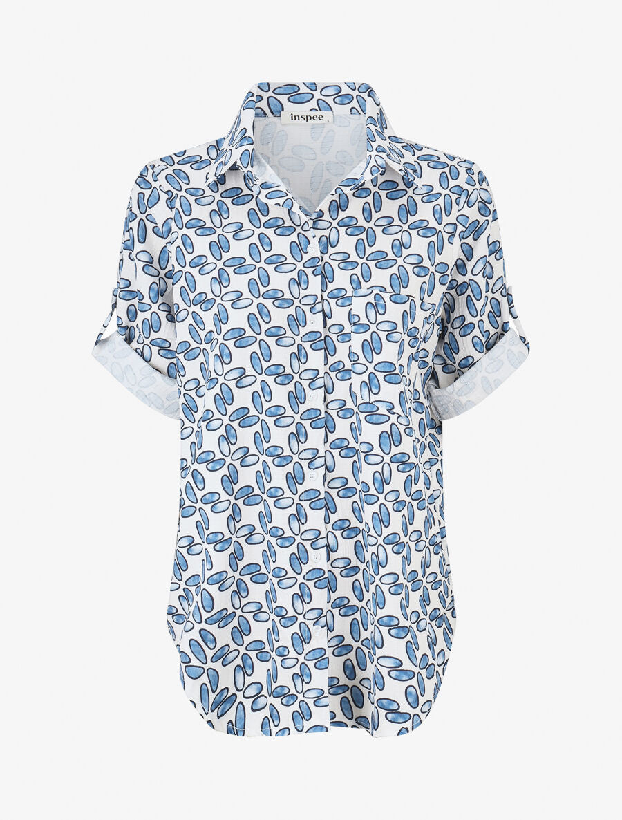 Chemise à manches retroussables imprimé fantaisie - Turquoise - 4