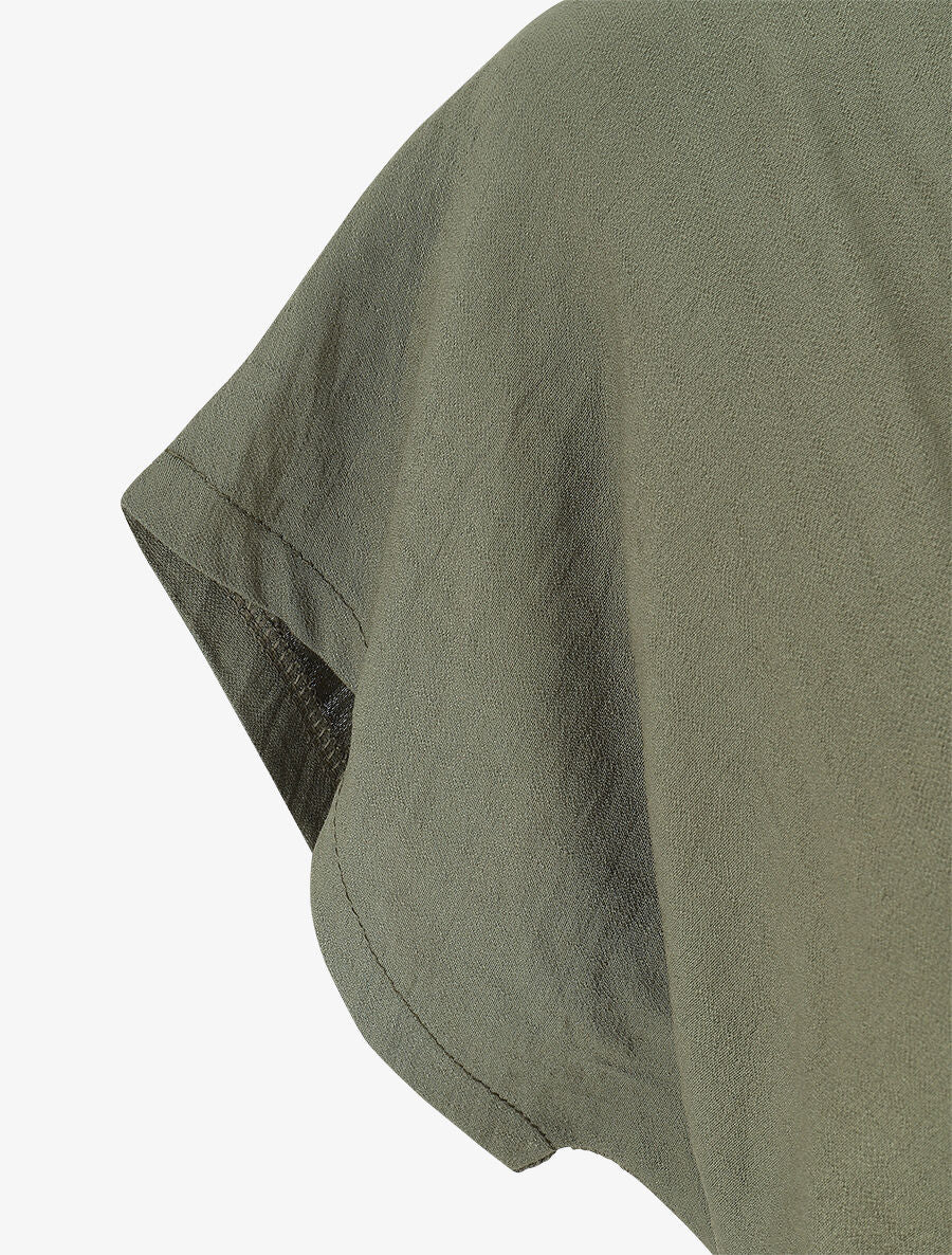 Robe longue unie à manches courtes - Kaki - 3