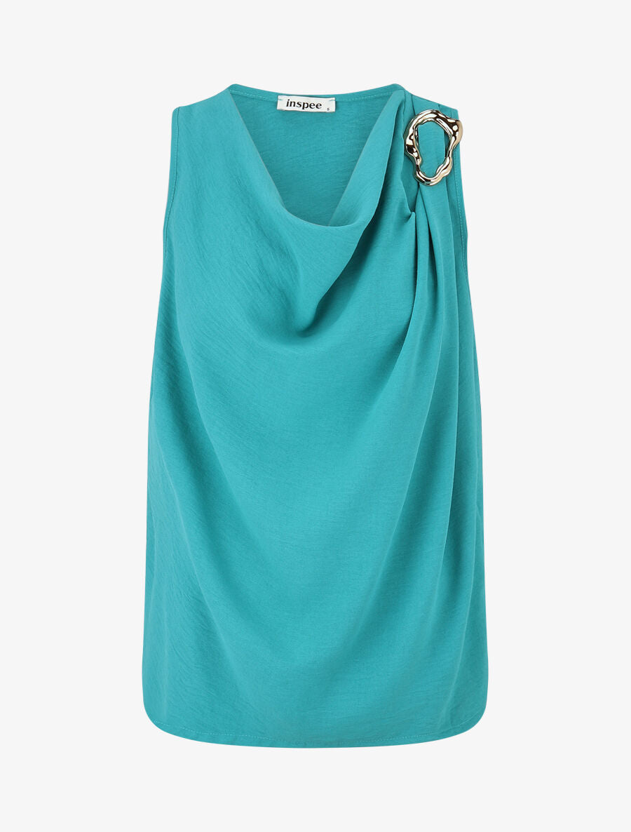 Top sans manches col bénitier à boucle - Turquoise - 4