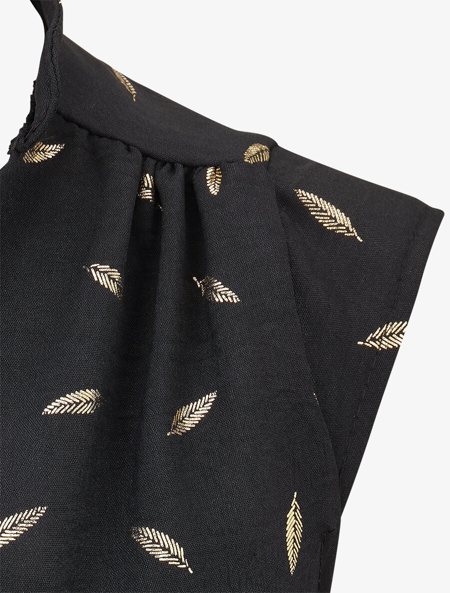 Top sans manches motif plumes dorées - Noir - 3