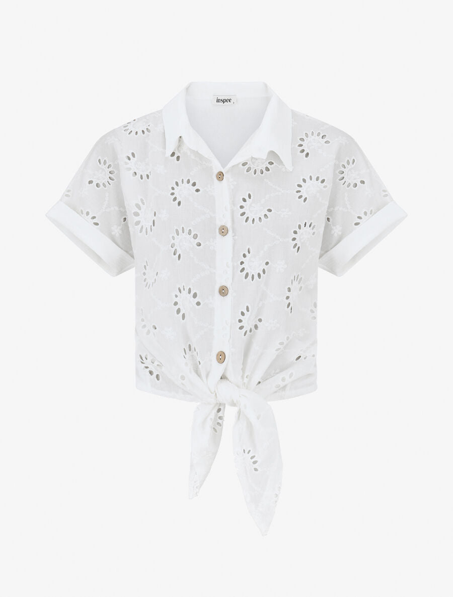Chemise manches courtes en broderie anglaise - Blanc - 4