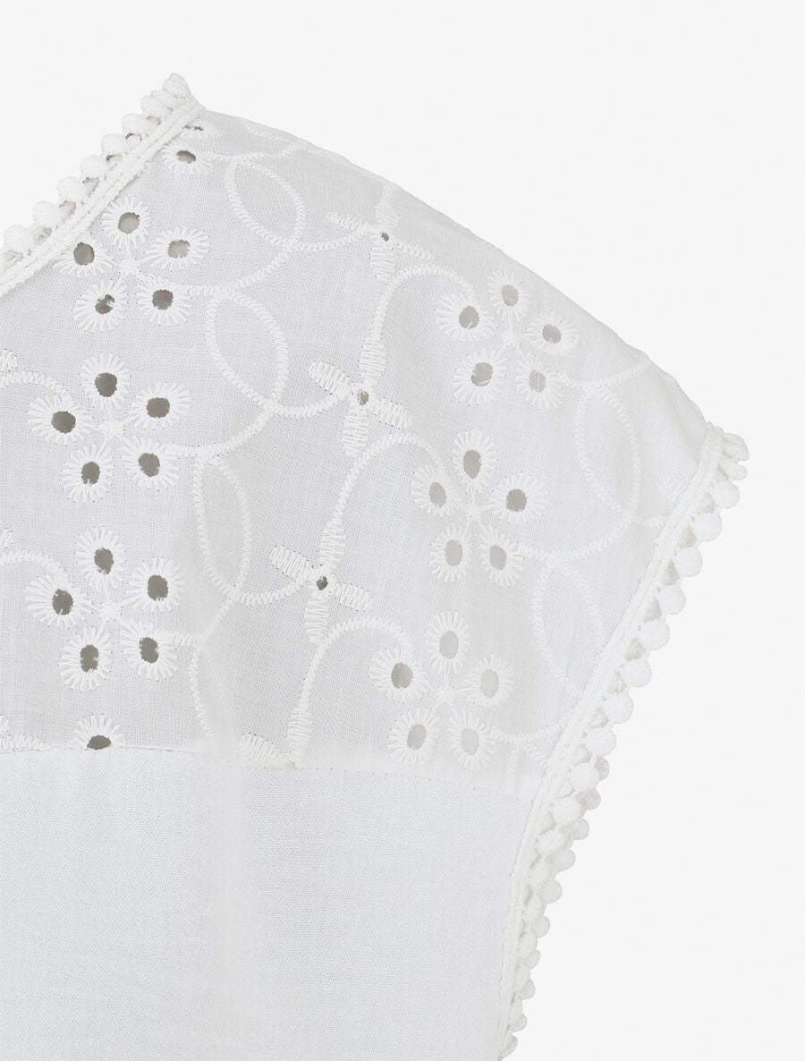 Top boule sans manches col en broderie anglaise - Blanc - 3