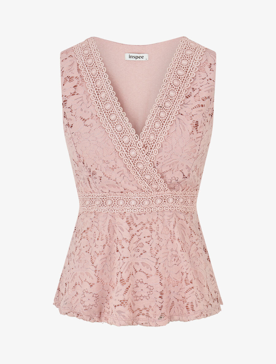 Top ajusté sans manches en dentelle - Rose - 4