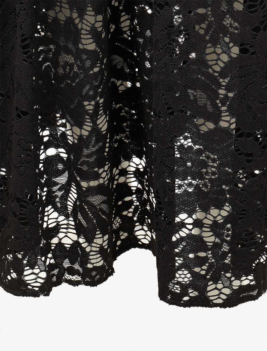 Jupe longue unie en dentelle - Noir - 3