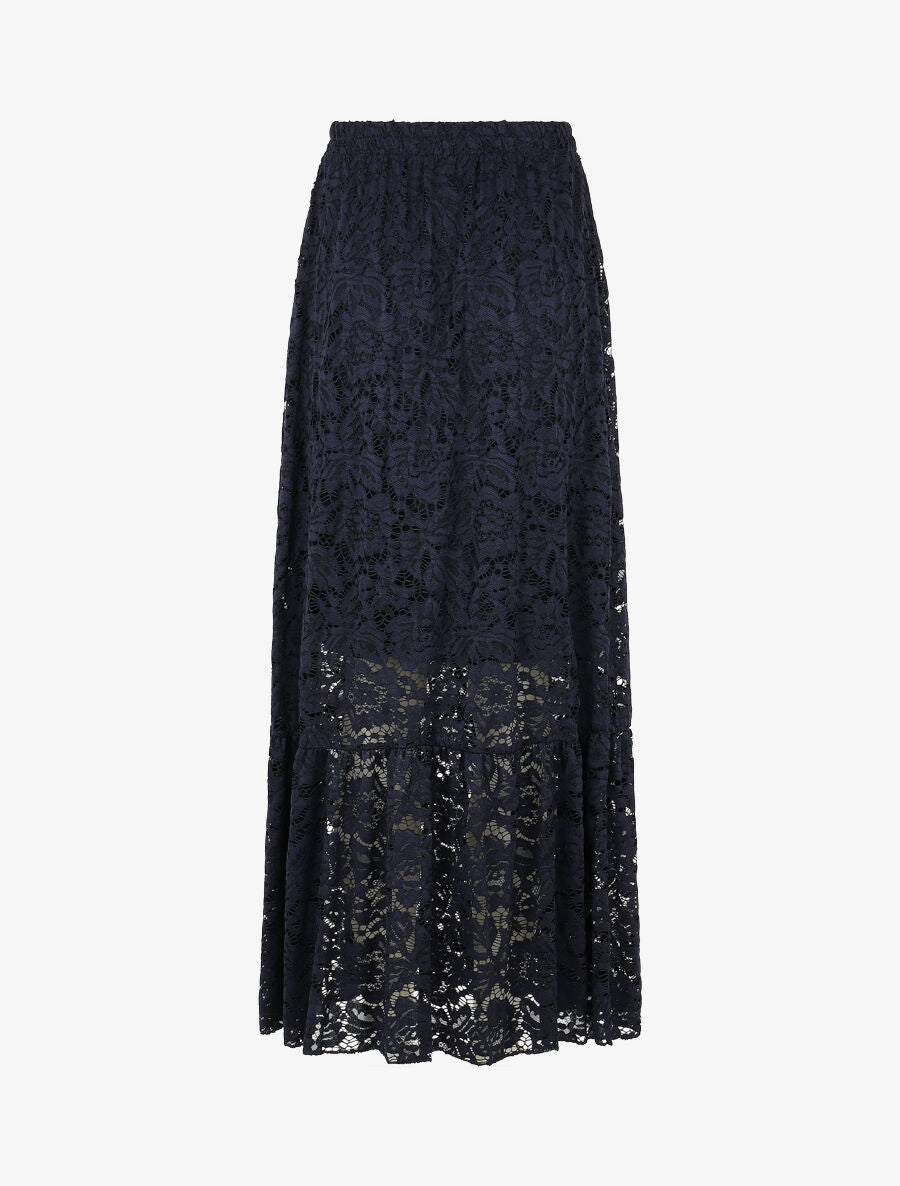 Jupe longue unie en dentelle - Marine - 2
