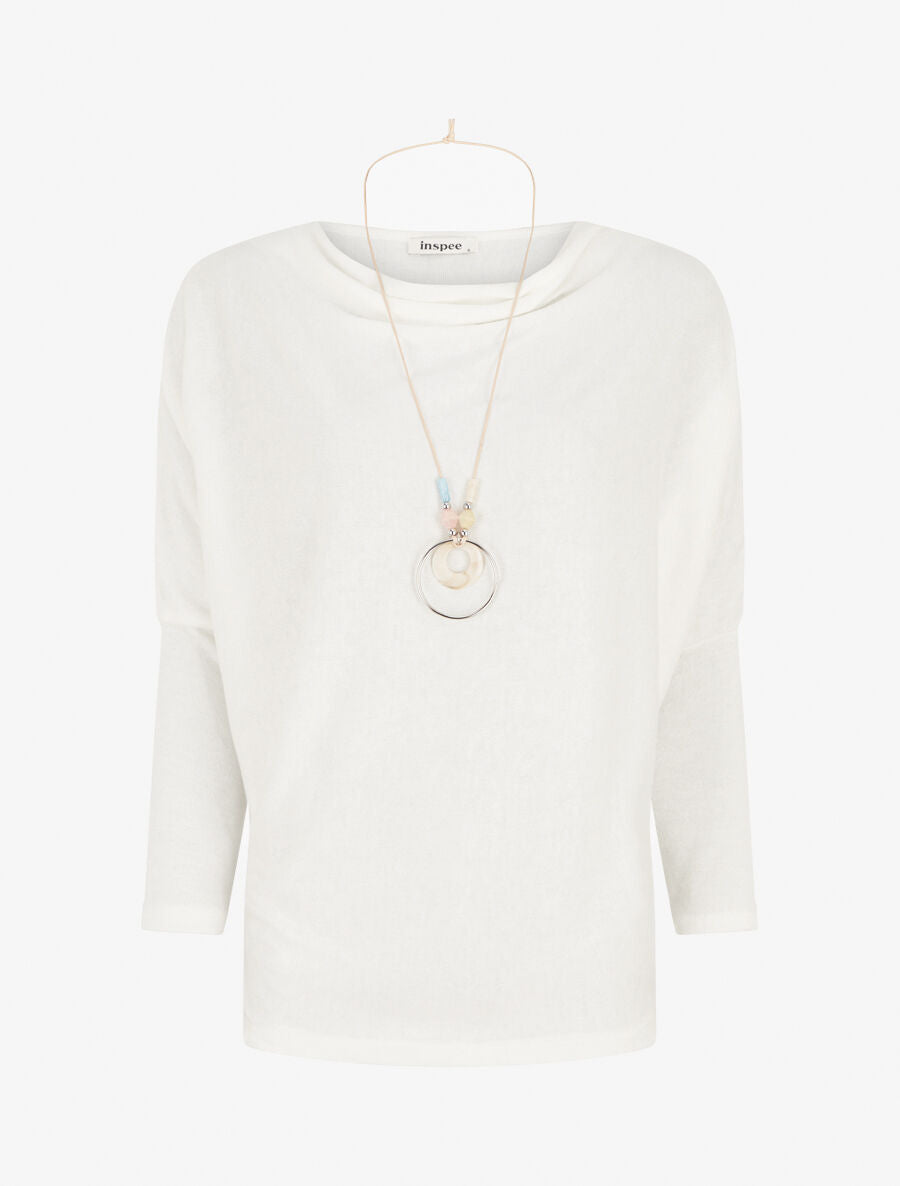 Pull fin manches longues à col bénitier - Blanc - 4