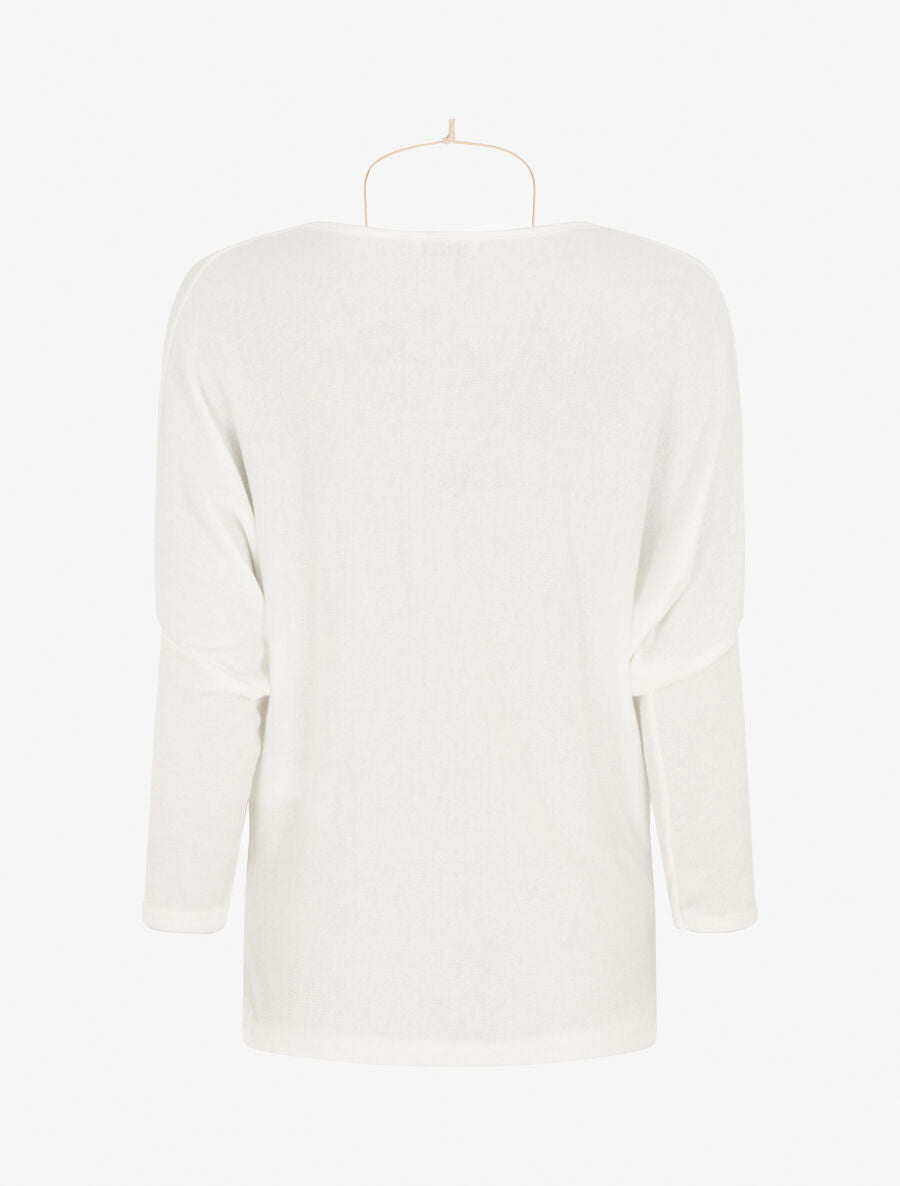 Pull fin manches longues à col bénitier - Blanc - 2