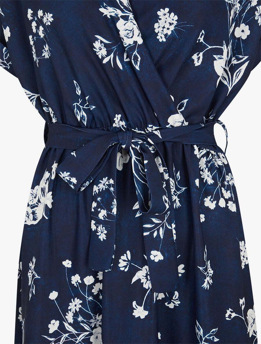Robe longue manches courtes motif floral - Marine - 3
