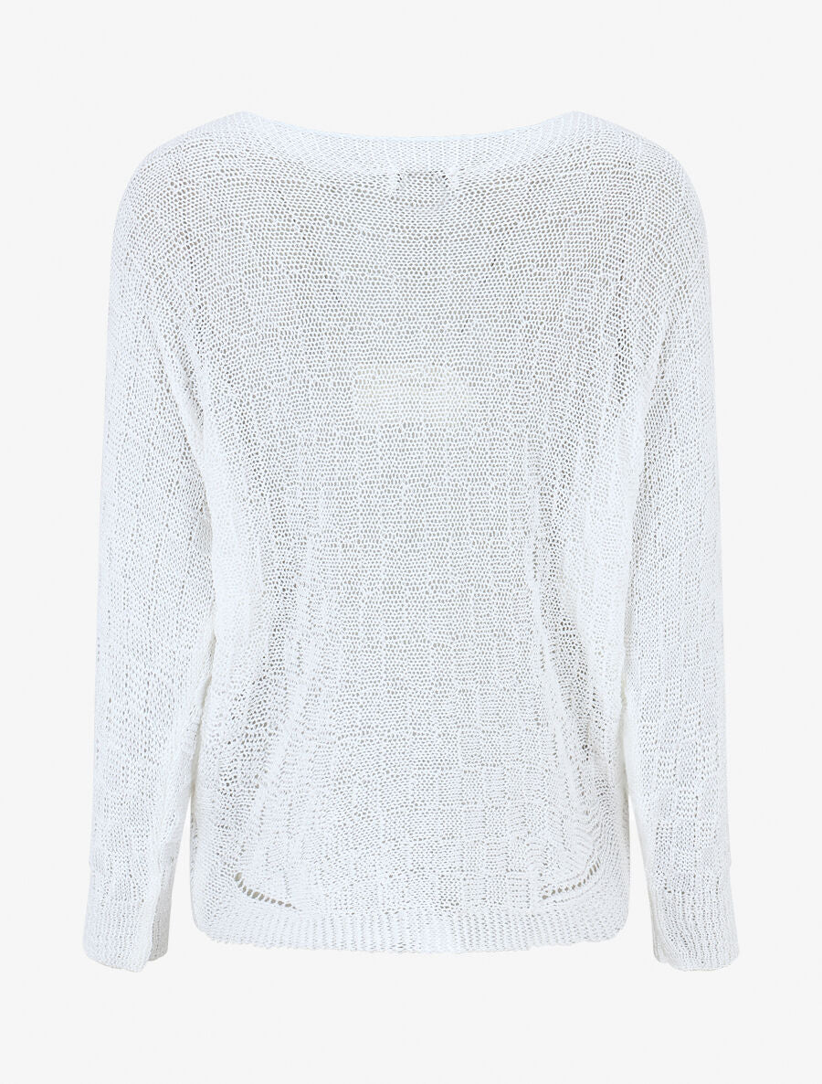 Pull uni en maille ajourée - Blanc - 2