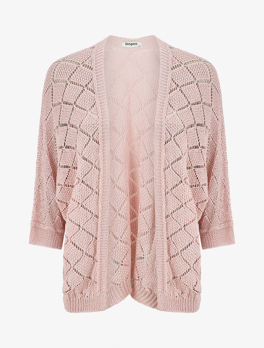 Gilet ouvert à maille ajourée - Rose - 4