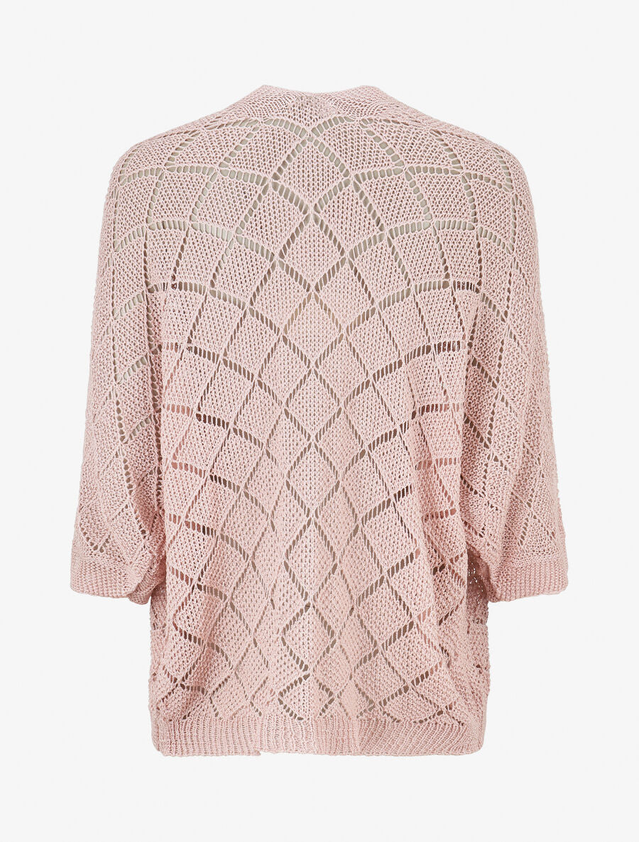 Gilet ouvert à maille ajourée - Rose - 2