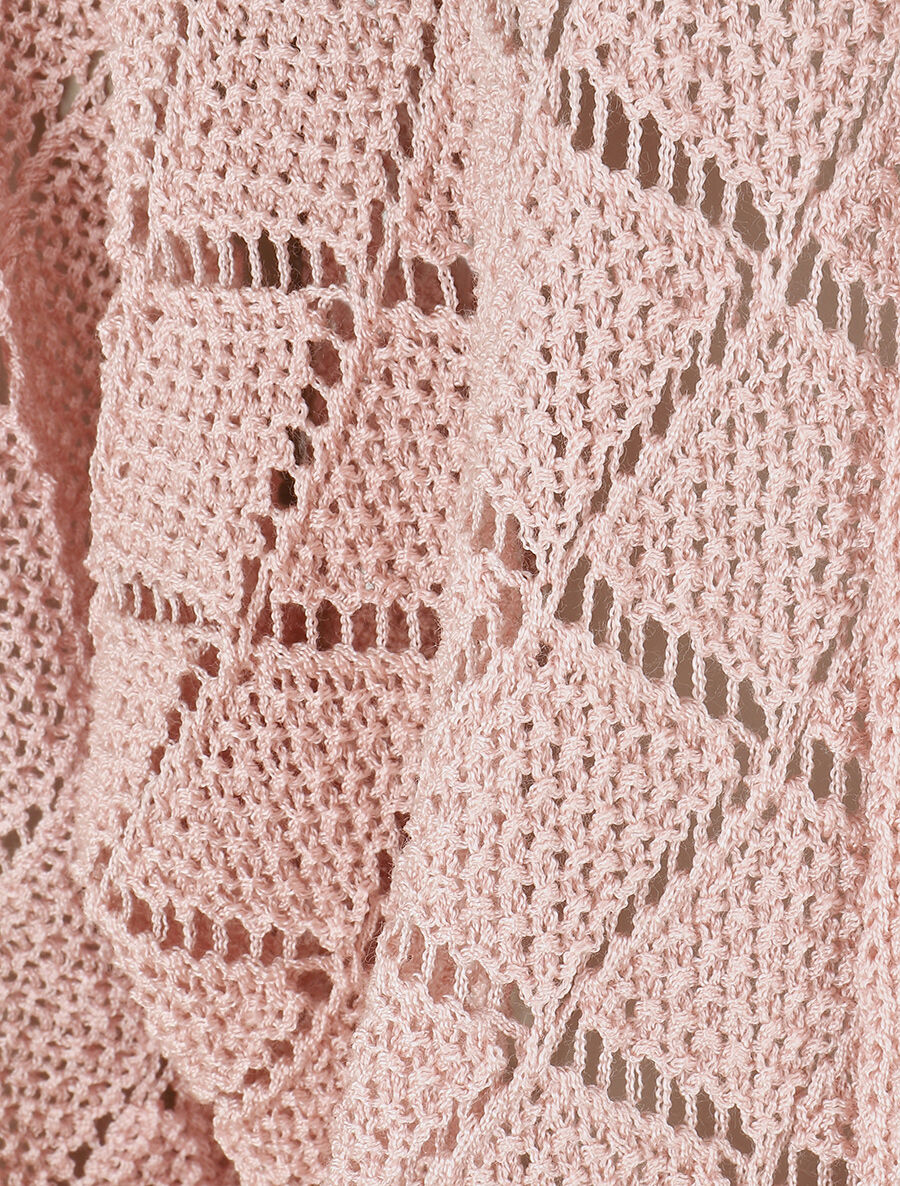 Gilet ouvert à maille ajourée - Rose - 3