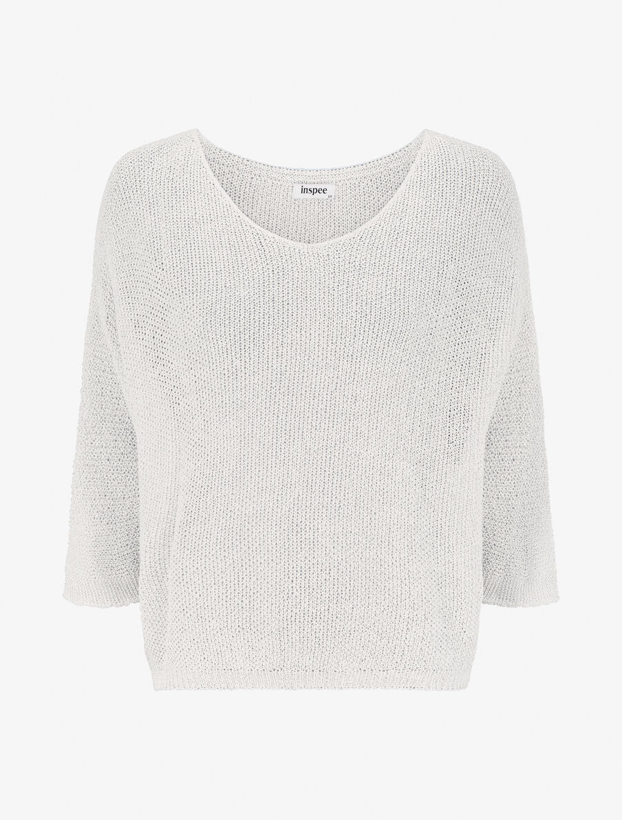 Pull en maille ajourée à détail irisé - Blanc - 1