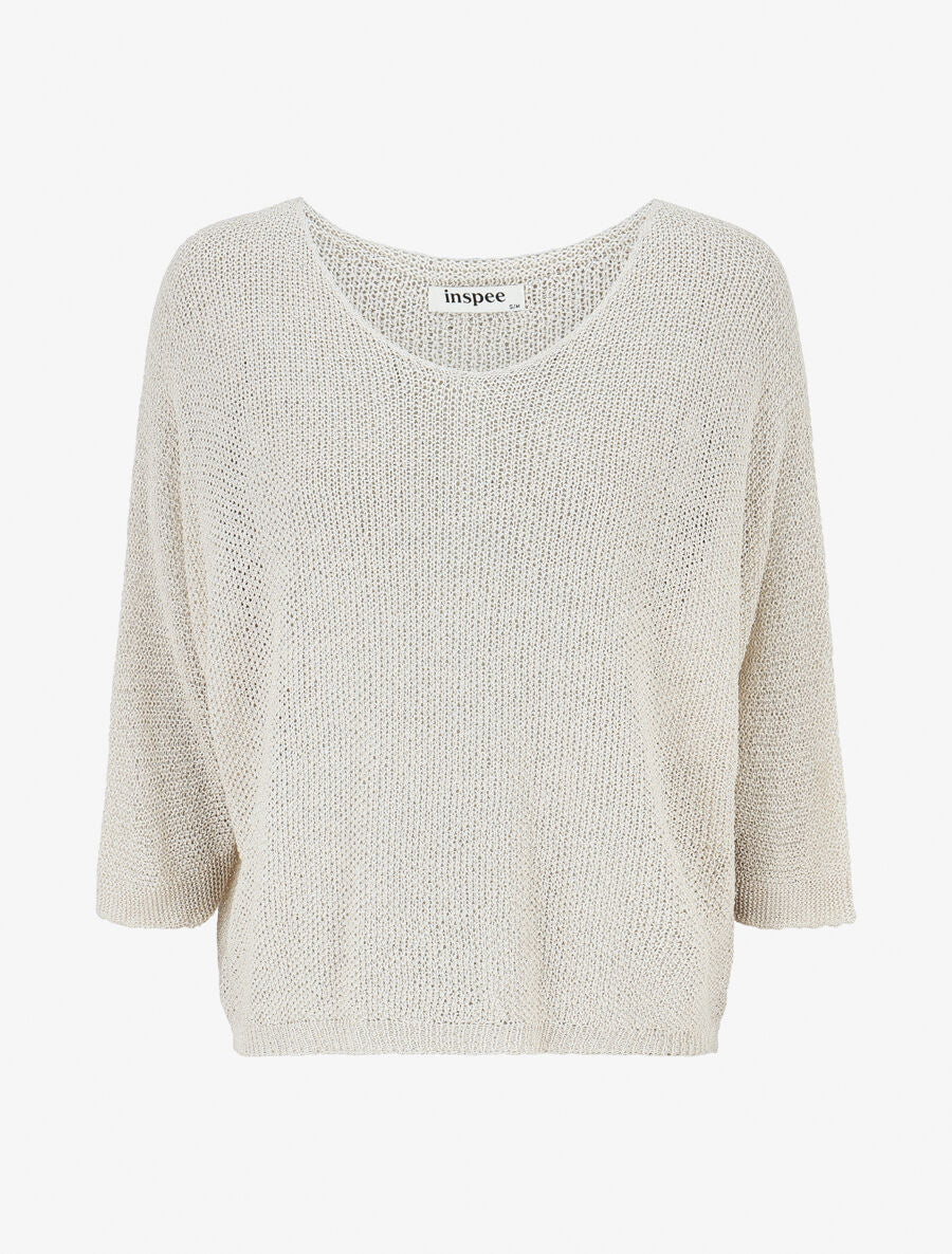Pull en maille ajourée à détail irisé - Beige - 4
