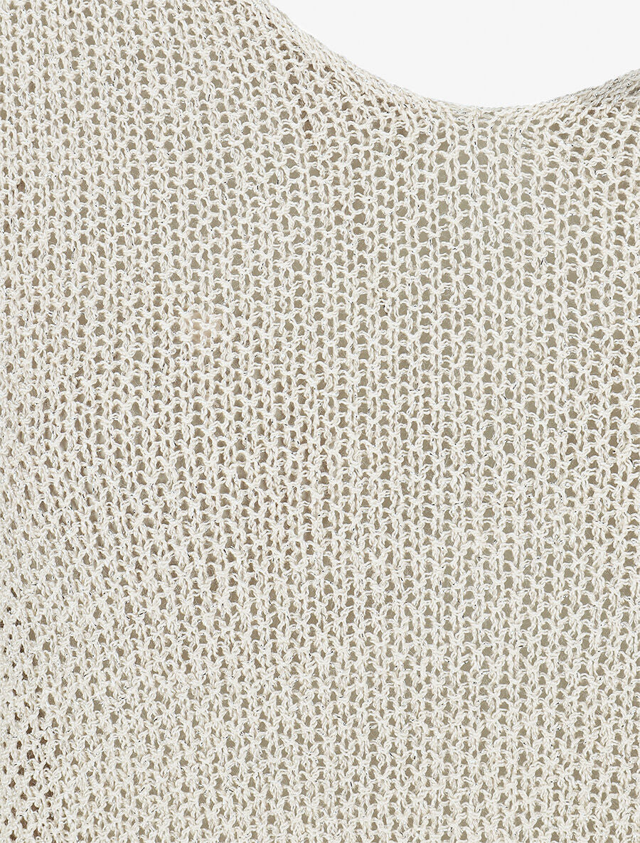 Pull en maille ajourée à détail irisé - Beige - 3