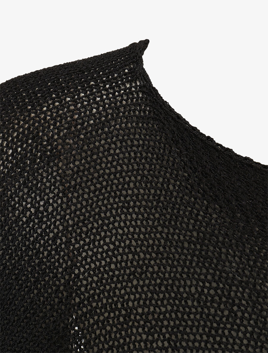 Pull uni en maille ajouré au dos - Noir - 3