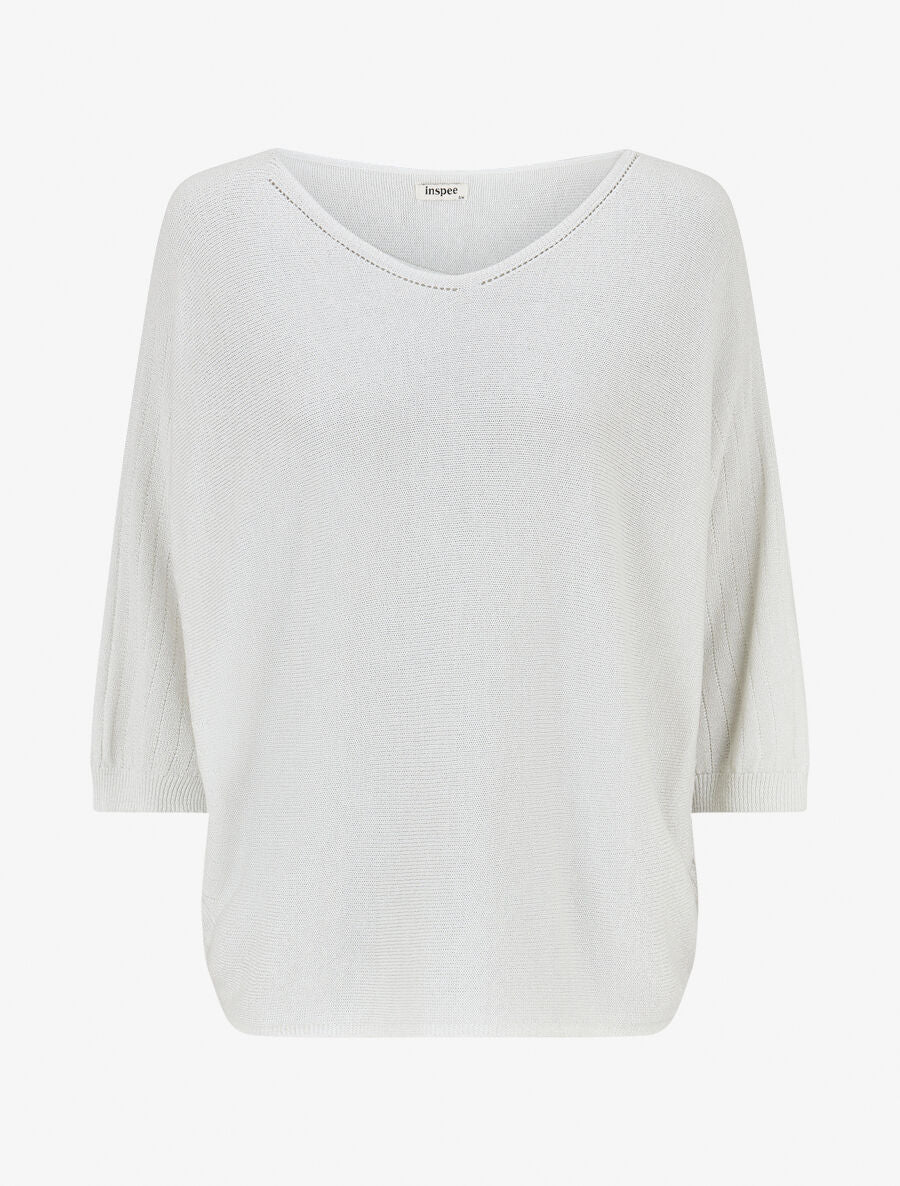 Pull irisé à manches style chauves-souris - Blanc - 1